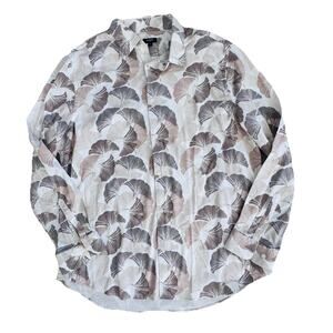 Express Slim 1MX Mens Ivory Palm Printed Button Down Shirt XL